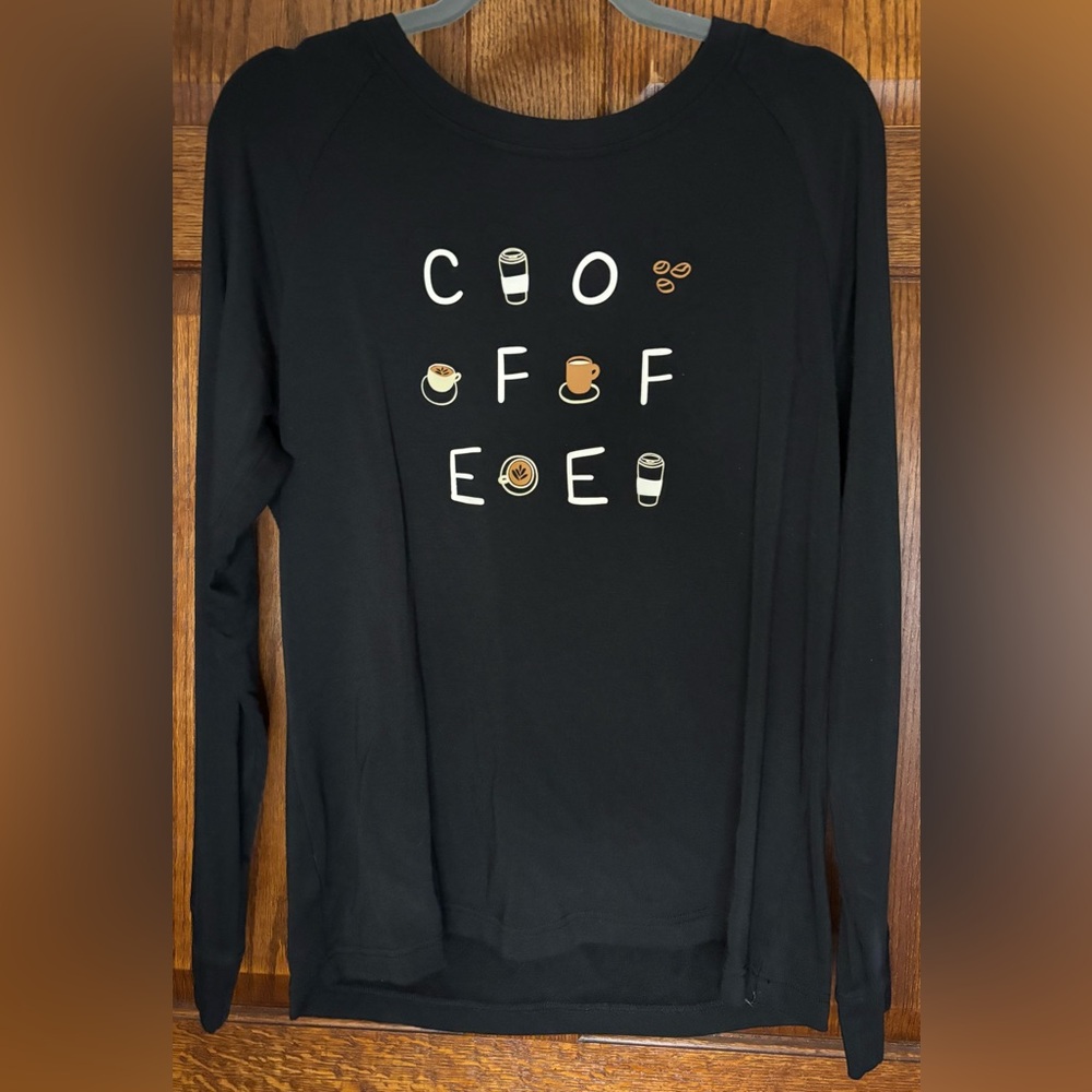 Loft Women’s Med Soft Black Long Sleeve Coffee T-Shirt